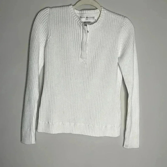 Tommy Hilfiger White Zip Front Sweater - Picture 1 of 9